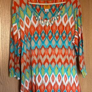 Ruby Rd. Colorful Geometric Print Top size 1X